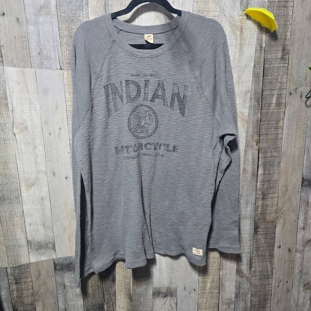 Indian Motorcycle Lucky Brand Grey Knit Graphic Tee Men XL Moto Biker Trendy